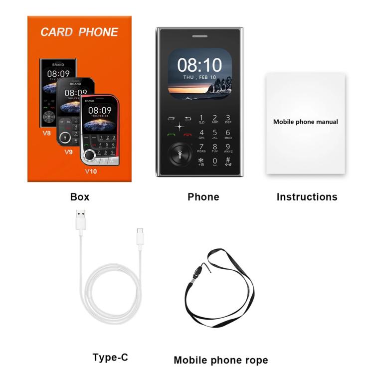 V8 Card Mobile Phone, 2.01 inch, MTK6261D, Support Bluetooth, FM, Torch, GSM, Dual SIM (Gold)
