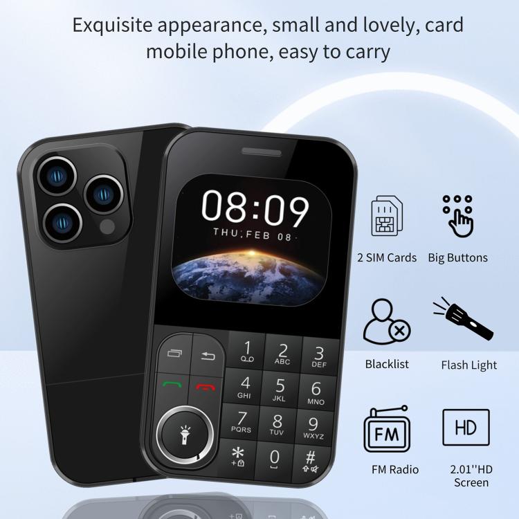 V9 Card Mobile Phone, 2.01 inch, MTK6261D, Support Bluetooth, FM, Torch, GSM, Dual SIM (Gold)