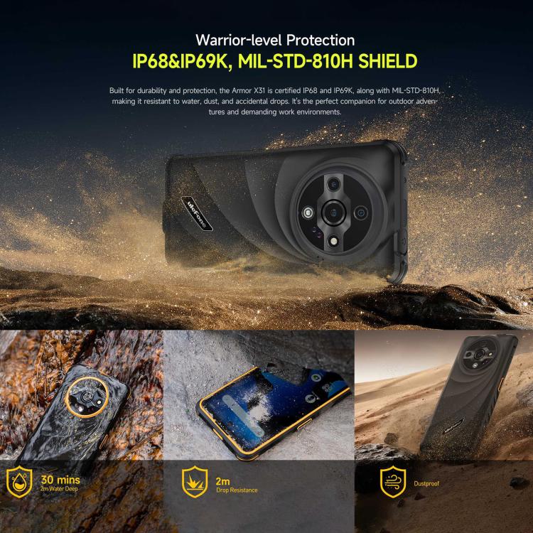 Ulefone Armor X31, 6GB+128GB, Night Vision, IP68/IP69K Rugged Phone, 6.56 inch Android 14 MediaTek Helio G91 Octa Core, Network: 4G, NFC, OTG (Black)