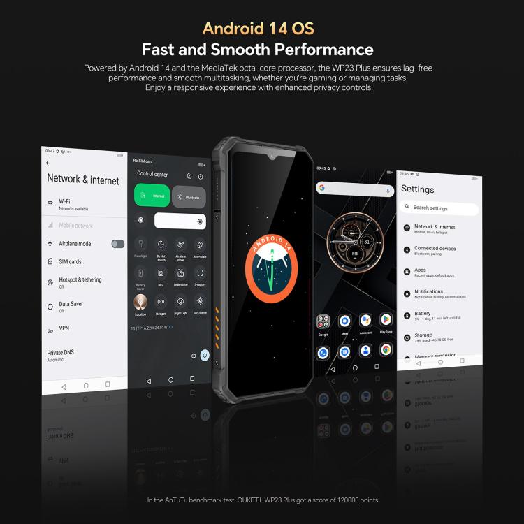 Oukitel WP23 Plus Rugged Phone, 8GB+256GB, 6.52 inch Android 14.0Unisoc T606 Octa-core, NFC, OTG, Network: 4G (Black)