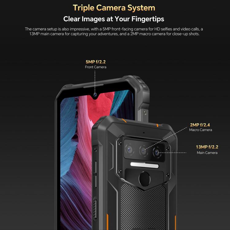 Oukitel WP23 Plus Rugged Phone, 8GB+256GB, 6.52 inch Android 14.0Unisoc T606 Octa-core, NFC, OTG, Network: 4G (Black)