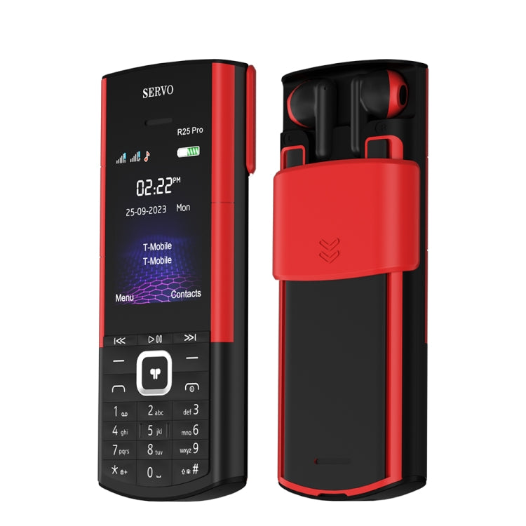 SERVO R25 Pro Mobile Phone with TWS Bluetooth Headsets, 2.4 inch, 24 Keys, Support Bluetooth, Quick Dial, Auto Response, FM, Flashlight, GSM, Dual SIM (Black Red)