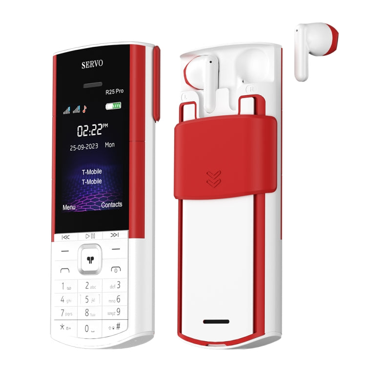 SERVO R25 Pro Mobile Phone with TWS Bluetooth Headsets, 2.4 inch, 24 Keys, Support Bluetooth, Quick Dial, Auto Response, FM, Flashlight, GSM, Dual SIM (White Red)