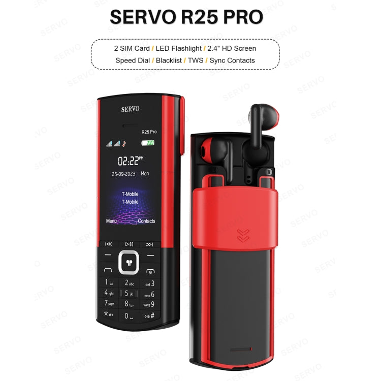 SERVO R25 Pro Mobile Phone with TWS Bluetooth Headsets, 2.4 inch, 24 Keys, Support Bluetooth, Quick Dial, Auto Response, FM, Flashlight, GSM, Dual SIM (White Red)
