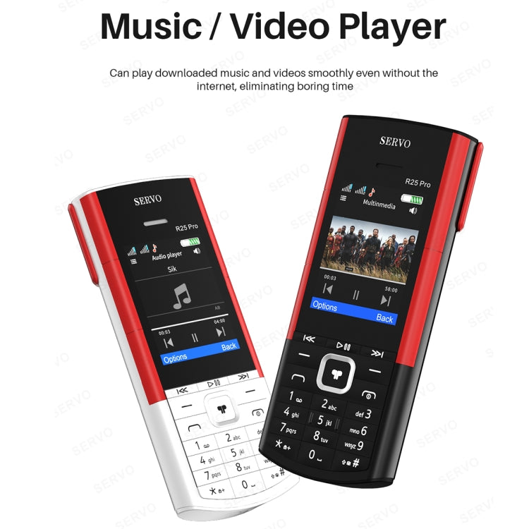SERVO R25 Pro Mobile Phone with TWS Bluetooth Headsets, 2.4 inch, 24 Keys, Support Bluetooth, Quick Dial, Auto Response, FM, Flashlight, GSM, Dual SIM (Black Red)
