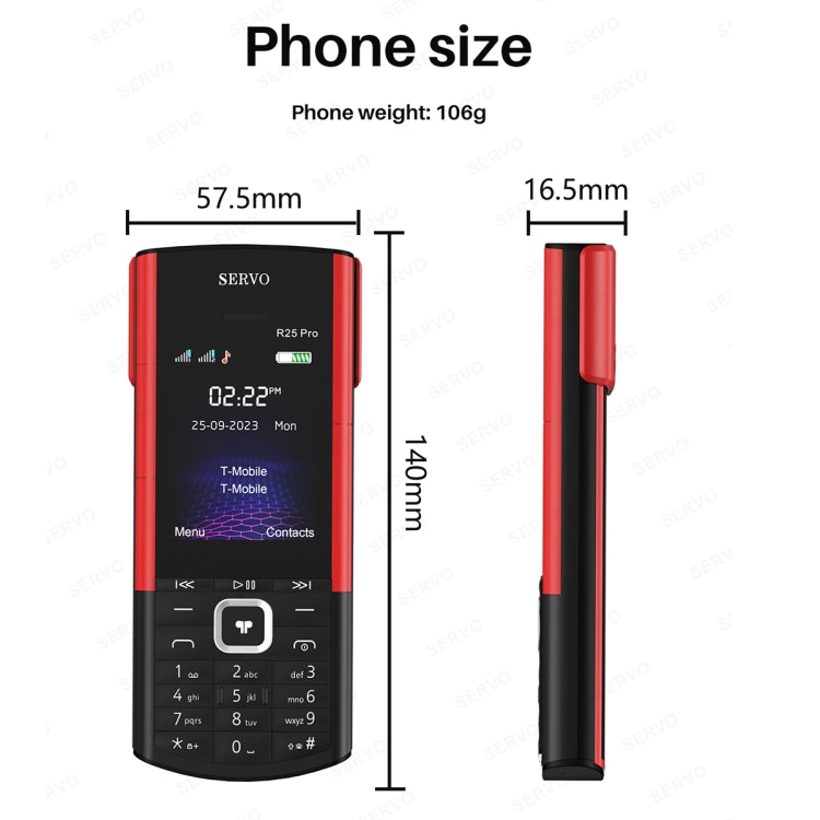 SERVO R25 Pro Mobile Phone with TWS Bluetooth Headsets, 2.4 inch, 24 Keys, Support Bluetooth, Quick Dial, Auto Response, FM, Flashlight, GSM, Dual SIM (White Red)