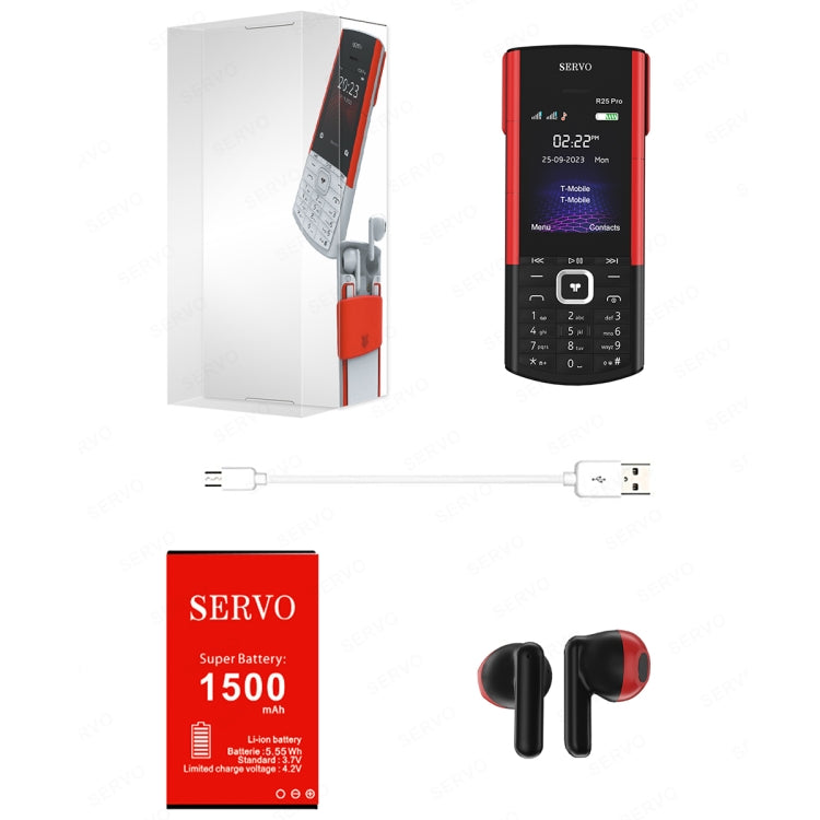 SERVO R25 Pro Mobile Phone with TWS Bluetooth Headsets, 2.4 inch, 24 Keys, Support Bluetooth, Quick Dial, Auto Response, FM, Flashlight, GSM, Dual SIM (Black Red)