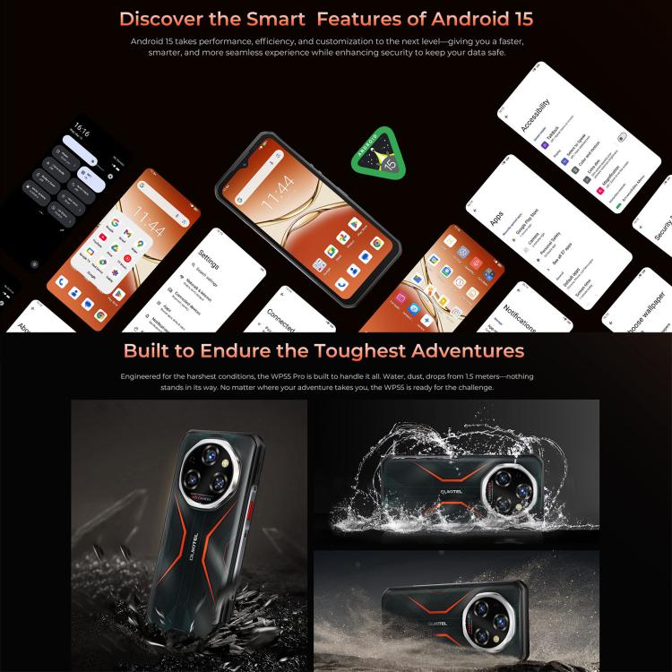Oukitel WP55 Pro 5G Rugged Phone, 16GB+512GB, 108MP Camera, Fingerprint Identification, 6.6 inch Android 15 MediaTek Dimensity 7025 Octa Core, NFC, OTG, Network: 5G (Orange)