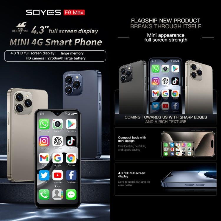 SOYES F9 Max, 4GB+64GB, 4.3 inch Android 12 MTK6762 Octa Core, Network: 4G, OTG, Dual SIM (Black)