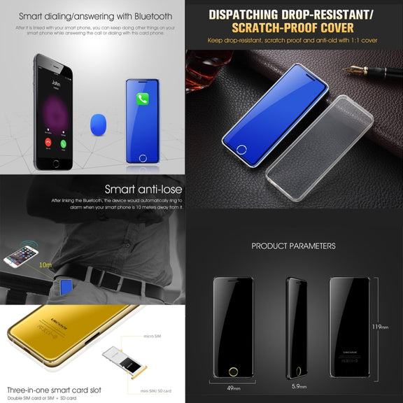 Ulcool V66+, 1.54 inch, MTK6261D, Support Bluetooth Sync, Bluetooth Dial, FM, Anti-lost, GSM, Dual SIM (Blue)