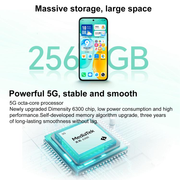 Honor Play 60, 6GB+128GB, Side Fingerprint, 6.61 inch MagicOS 9.0 Dimensity 6300 Octa Core, Network: 5G, OTG (White)