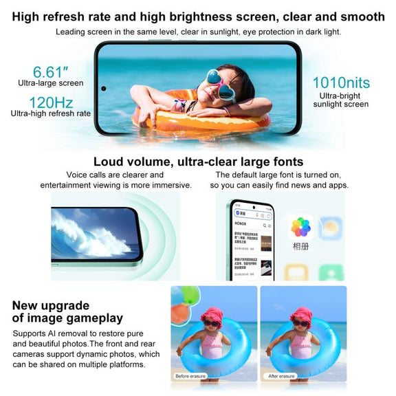 Honor Play 60, 6GB+128GB, Side Fingerprint, 6.61 inch MagicOS 9.0 Dimensity 6300 Octa Core, Network: 5G, OTG (White)