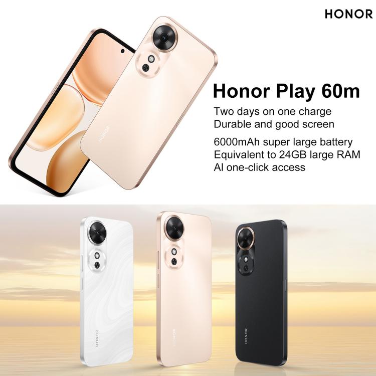 Honor Play 60m, 6GB+128GB, Side Fingerprint, 6.61 inch MagicOS 9.0 Dimensity 6300 Octa Core, Network: 5G, OTG (White)