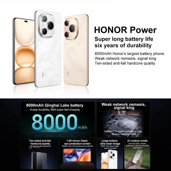 Honor Power, 12GB+512GB, Screen Fingerprint, 6.78 inch MagicOS 9.0 Snapdragon 7 Gen 3 Octa Core, Network: 5G, NFC, OTG (White)