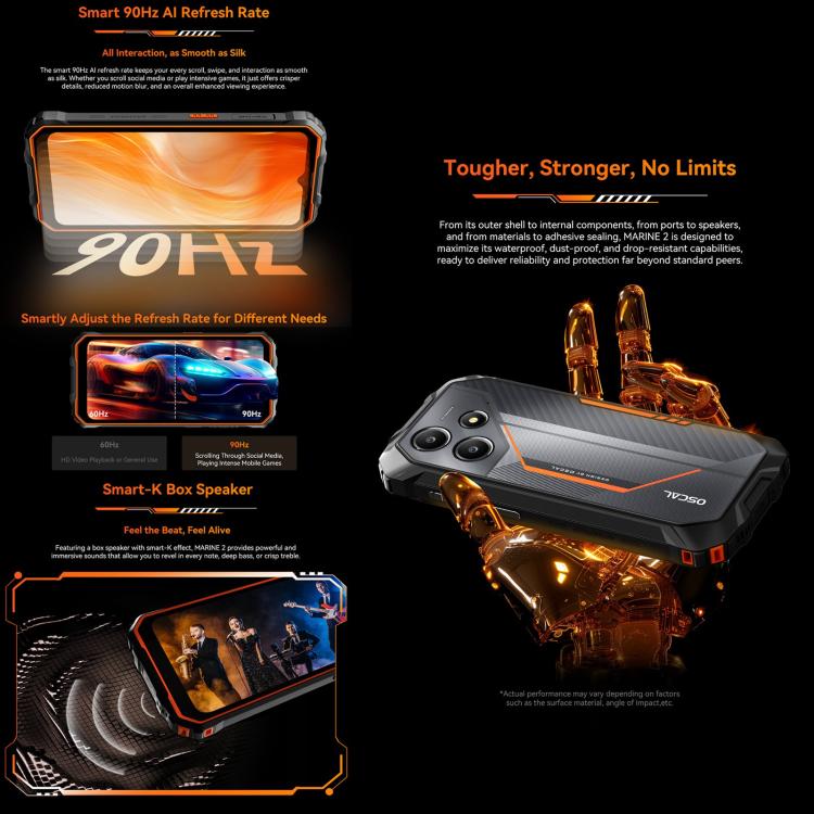 Blackview Oscal Marine 2, 4GB+64GB, 6.56 inch Android 15 Unisoc UMS9230E T615 Octa Core, Network: 4G, OTG, NFC (Orange)