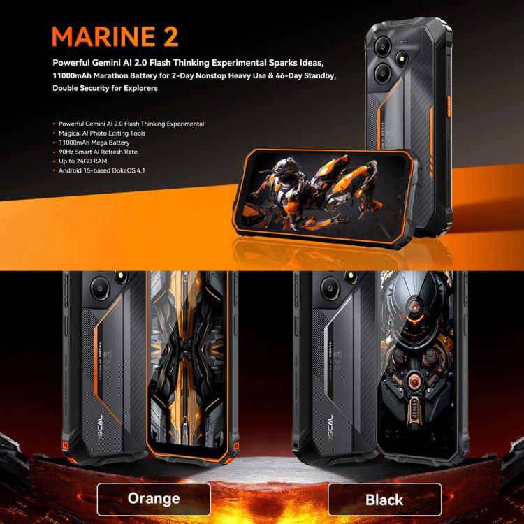 Blackview Oscal Marine 2, 4GB+64GB, 6.56 inch Android 15 Unisoc UMS9230E T615 Octa Core, Network: 4G, OTG, NFC (Black)