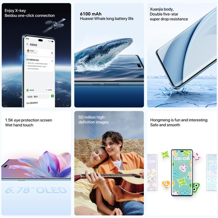 HUAWEI Enjoy 70X Vitality Edition, 8GB+512GB, Screen Fingerprint Identification, 6.78 inch HarmonyOS 4.2 Octa Core, OTG, Not Support Google Play (Blue)