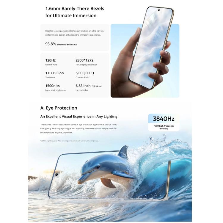 Realme 14 Pro+, 12GB+512GB, Screen Fingerprint Identification, 6.83 inch Realme UI 6.0 Snapdragon 7s Gen 3 Octa Core, NFC, Network: 5G (White)