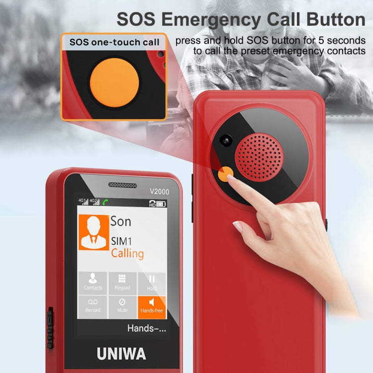UNIWA V2000 Elder Keypad Phone, 2.4 inch Unisoc T107, 1700mAh Battery, LED Flashlight, SOS, Network: 4G, EU Plug (Blue)