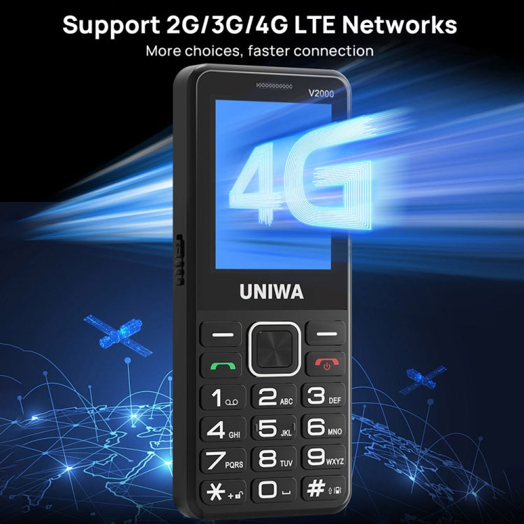 UNIWA V2000 Elder Keypad Phone, 2.4 inch Unisoc T107, 1700mAh Battery, LED Flashlight, SOS, Network: 4G, EU Plug (Red)