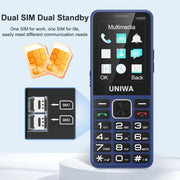 UNIWA V2000 Elder Keypad Phone, 2.4 inch Unisoc T107, 1700mAh Battery, LED Flashlight, SOS, Network: 4G, EU Plug (Blue)