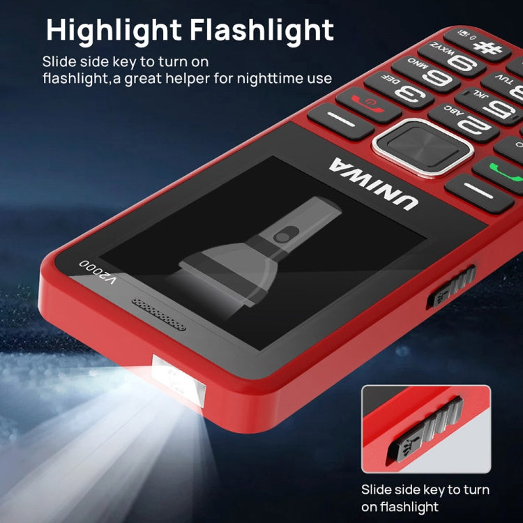UNIWA V2000 Elder Keypad Phone, 2.4 inch Unisoc T107, 1700mAh Battery, LED Flashlight, SOS, Network: 4G, EU Plug (Blue)
