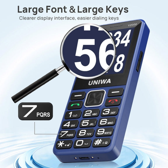 UNIWA V2000 Elder Keypad Phone, 2.4 inch Unisoc T107, 1700mAh Battery, LED Flashlight, SOS, Network: 4G, US Plug (Black)
