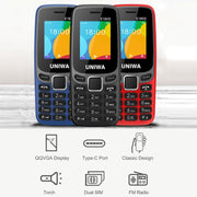 UNIWA E1805, 1.77 inch, SC6531E, 21 Keys, Support Bluetooth, Torch, FM, MP3, MP4, GSM, Dual SIM (Black)