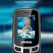 UNIWA E1805, 1.77 inch, SC6531E, 21 Keys, Support Bluetooth, Torch, FM, MP3, MP4, GSM, Dual SIM (Blue)