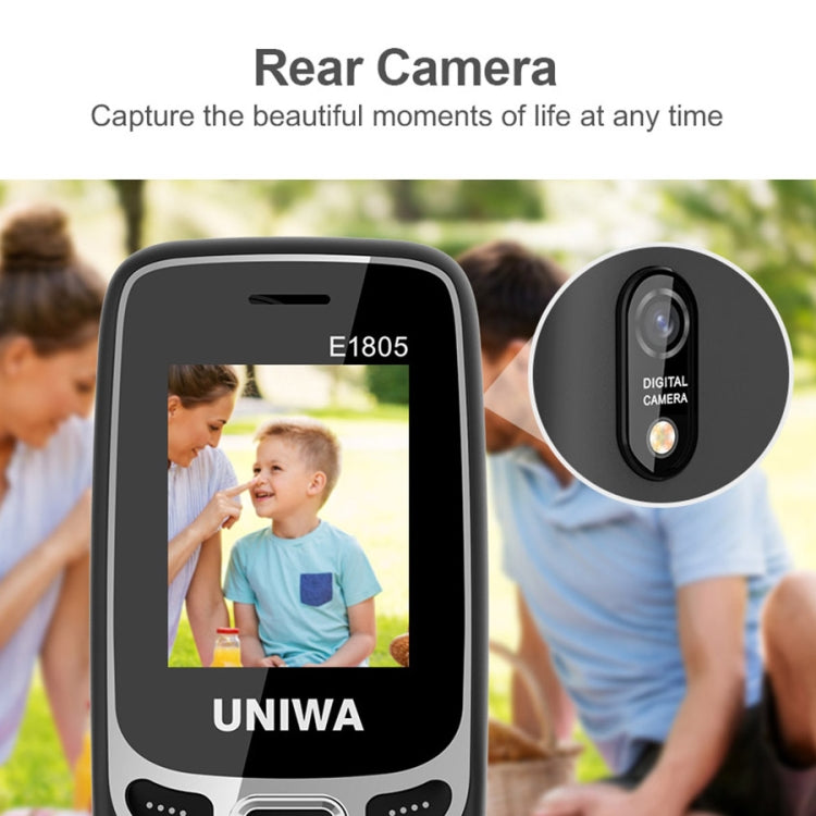 UNIWA E1805, 1.77 inch, SC6531E, 21 Keys, Support Bluetooth, Torch, FM, MP3, MP4, GSM, Dual SIM (Blue)