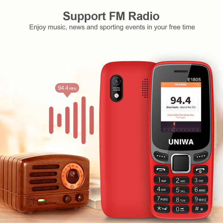 UNIWA E1805, 1.77 inch, SC6531E, 21 Keys, Support Bluetooth, Torch, FM, MP3, MP4, GSM, Dual SIM (Black)