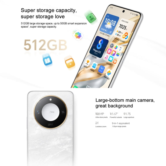 Honor X60, 12GB+512GB, Side Fingerprint, 6.8 inch MagicOS 8.0 Dimensity 7025-Ultra Octa Core, Network: 5G, OTG, Support Google Play (White)