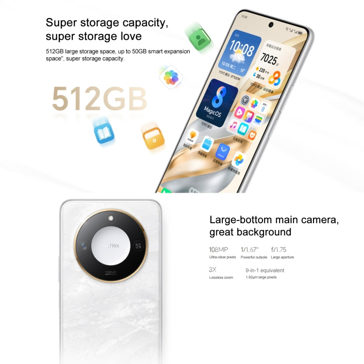 Honor X60, 12GB+512GB, Side Fingerprint, 6.8 inch MagicOS 8.0 Dimensity 7025-Ultra Octa Core, Network: 5G, OTG, Support Google Play (White)