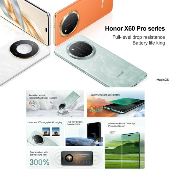 Honor X60 Pro, 12GB+512GB, Screen Fingerprint, 6.78 inch MagicOS 8.0 Snapdragon 6 Gen1 Octa Core, Network: 5G, OTG, Support Google Play (Grey)