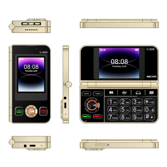 SOYES V-899, 32MB+64MB, 2.4 inch + 2.8 inch Display MTK6261D CPU, BT 3.0, Network: 2G, Dual SIM (Gold)