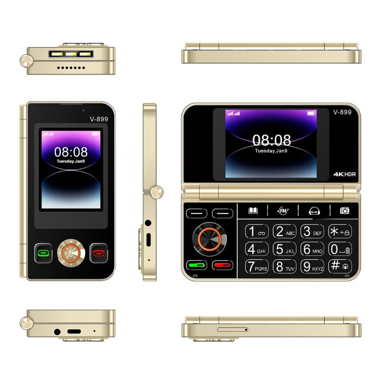 SOYES V-899, 32MB+64MB, 2.4 inch + 2.8 inch Display MTK6261D CPU, BT 3.0, Network: 2G, Dual SIM (Gold)