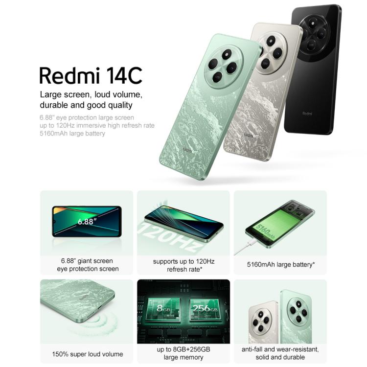 Xiaomi Redmi 14C, 8GB+256GB, 6.88 inch Xiaomi HyperOS MediaTek Helio G81-Ultra Octa Core, Network: 4G, Not Support Google Play (Silver)
