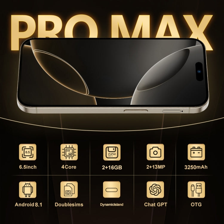 i16 Pro Max / Q5, 2GB+16GB, 6.5 inch Screen, Face Identification, Android 8.1 MTK6580P Quad Core, Network: 3G, Dual SIM, EU Plug (White)