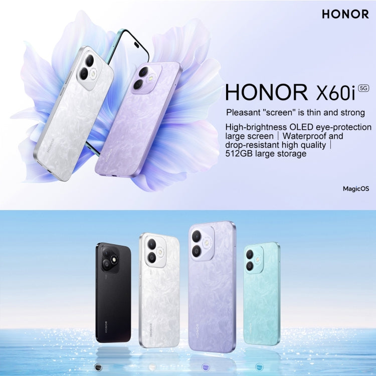 Honor X60i,  8GB+256GB, Screen Fingerprint, 6.7 inch MagicOS 8.0 Dimensity 6080 Octa Core, Network: 5G, OTG, Not Support Google Play (White)