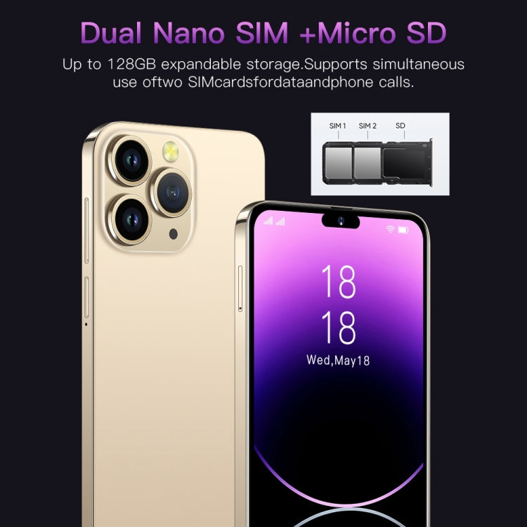 i14 Pro Max N85+, 2GB+16GB, 6.3 inch Screen, Face Identification, Android 6.0 Spreadtrum 7731G Quad Core, Network: 3G, Dual SIM,  with 64GB TF Card(Gold)
