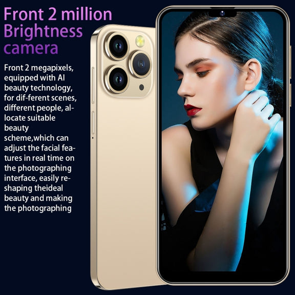 i14 Pro Max N85+, 2GB+16GB, 6.3 inch Screen, Face Identification, Android 6.0 Spreadtrum 7731G Quad Core, Network: 3G, Dual SIM,  with 64GB TF Card(Gold)