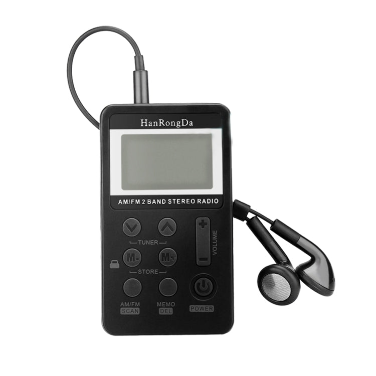 Portable AM / FM Two Bands Rechargeable Stereo Radio Mini Receiver with & LCD Screen & Earphone Jack & Lanyard (Black)