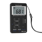 Portable AM / FM Two Bands Rechargeable Stereo Radio Mini Receiver with & LCD Screen & Earphone Jack & Lanyard (Black)