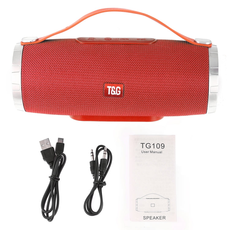 T&G TG109 Portable Wireless Bluetooth V4.2 Stereo Speaker with Handle, Built-in MIC, Support Hands-free Calls & TF Card & AUX IN & FM(Red)
