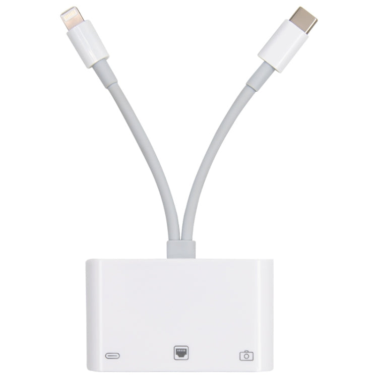 NK-107 Pro 3 in 1 USB-C / Type-C + 8 Pin Male to USB + RJ45 + 8 Pin Charging Female Interface Adapter