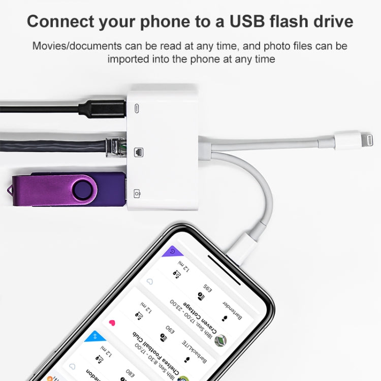 NK-107 Pro 3 in 1 USB-C / Type-C + 8 Pin Male to USB + RJ45 + 8 Pin Charging Female Interface Adapter