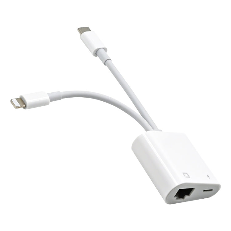 NK-1035 Pro 2 in 1 USB-C / Type-C + 8 Pin Male to RJ45 + 8 Pin Charging Female Interface Adapter