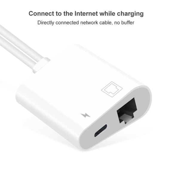 NK-1035 Pro 2 in 1 USB-C / Type-C + 8 Pin Male to RJ45 + 8 Pin Charging Female Interface Adapter