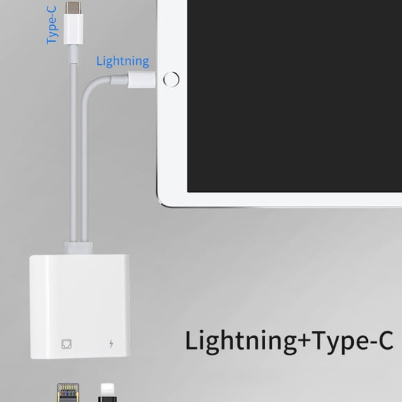 NK-1035 Pro 2 in 1 USB-C / Type-C + 8 Pin Male to RJ45 + 8 Pin Charging Female Interface Adapter