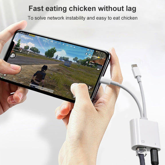 NK-1035 Pro 2 in 1 USB-C / Type-C + 8 Pin Male to RJ45 + 8 Pin Charging Female Interface Adapter